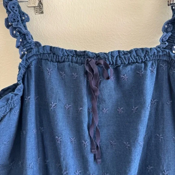 Gap x Doen Blue Eyelet Shift Mini Dress size Medium - Picture 7 of 9